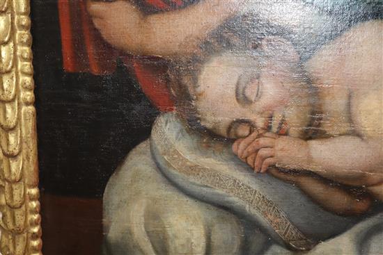 19th century Cusco School, oil on canvas laid on board, Holy family, 120 x 96cm
